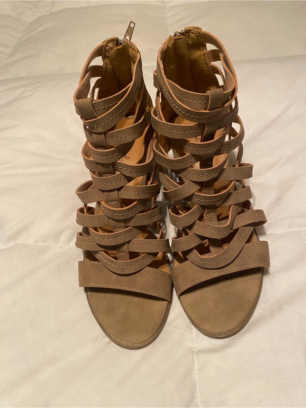Qupid Taupe Strappy Gladiator Sandals